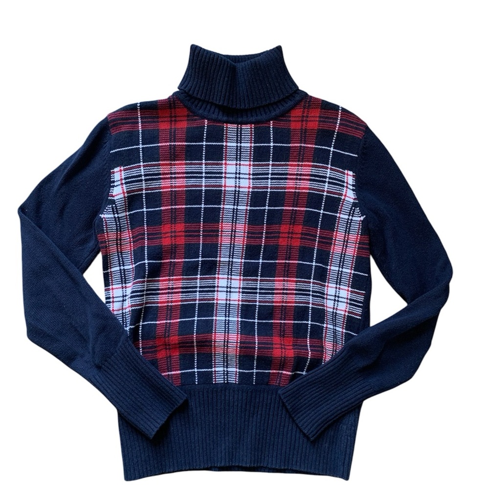 Vintage Tommy Hilfiger Red and Navy Plaid Turtleneck Sweater M